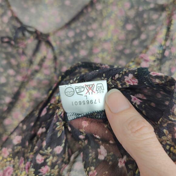 Mosaique Sheer Top Womens Large Black Floral Keyhole Japanese Designer Preppy - Picture 8 of 9